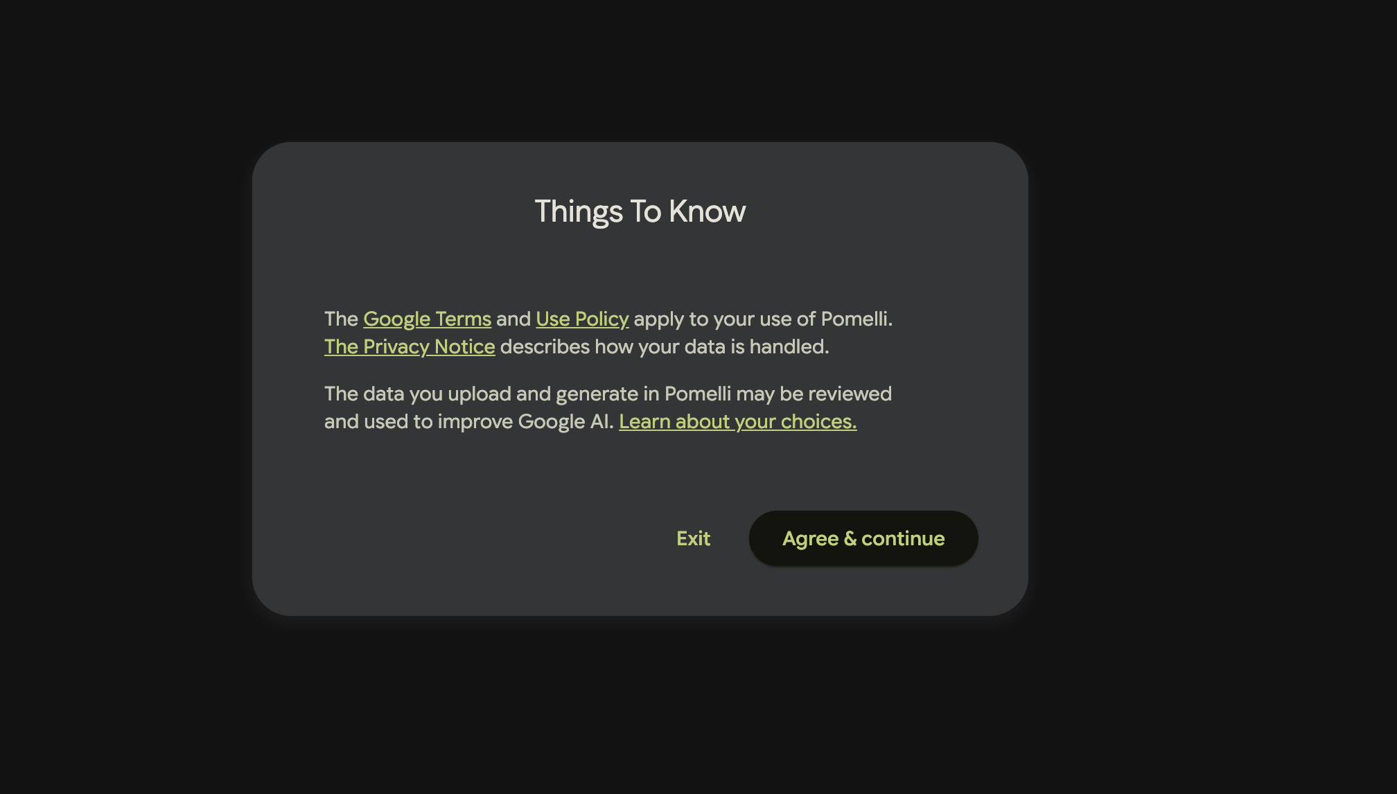 Pomelli — Things To Know terms acceptance screen