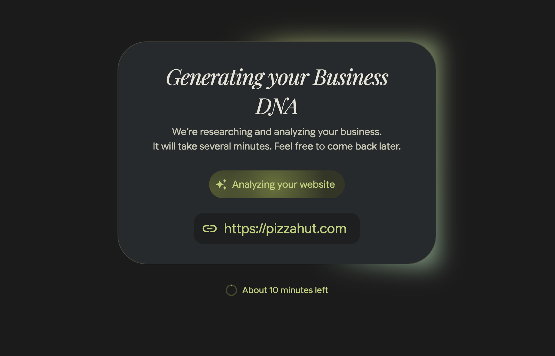 Pomelli — Generating your Business DNA screen